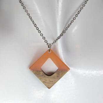 Orange Resin Wood Hollow Diamond Necklace - Image 3