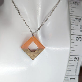 Orange Resin Wood Hollow Diamond Necklace - Image 2