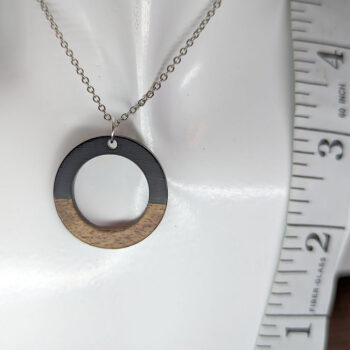 Black Leaf Resin Wood Hollow Round Hoop Necklace - Image 2