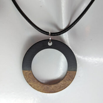 Black Leaf Resin Wood Hollow Round Hoop Necklace