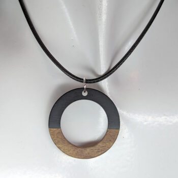 Black Leaf Resin Wood Hollow Round Hoop Necklace - Image 3