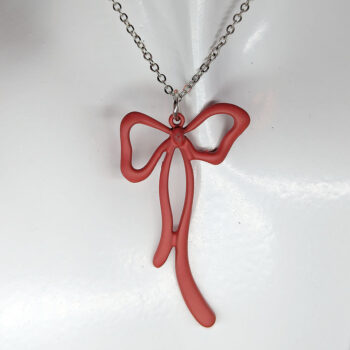 Red Coated Color Long Bow Necklace - Image 3