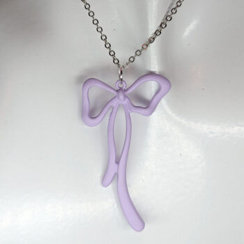 Purple Coated Color Long Bow Necklace - Image 3