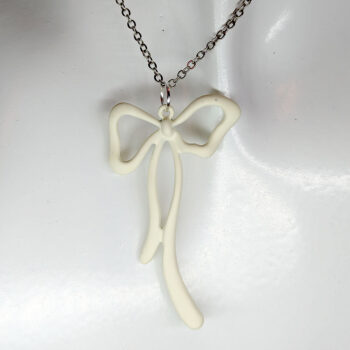 White Coated Color Long Bow Necklace - Image 3