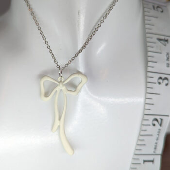 White Coated Color Long Bow Necklace - Image 2