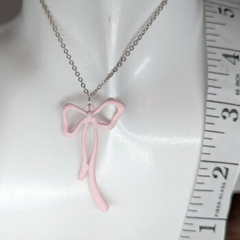 Pink Coated Color Long Bow Necklace - Image 5