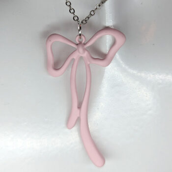 Pink Coated Color Long Bow Necklace