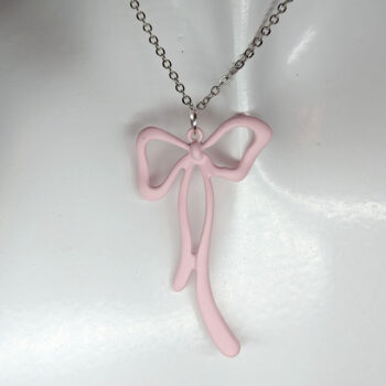 Pink Coated Color Long Bow Necklace - Image 4