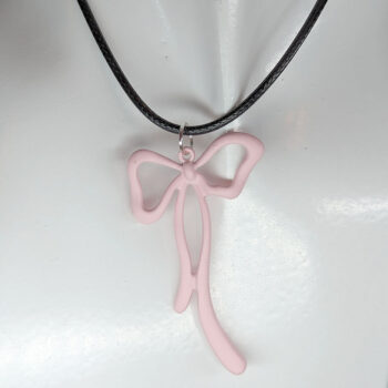 Pink Coated Color Long Bow Necklace - Image 2