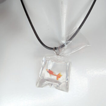 Ocean Salt Water Fish in a Bag Orange White Resin Necklace - Image 6