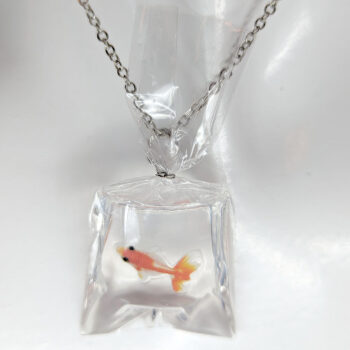 Ocean Salt Water Fish in a Bag Orange White Resin Necklace