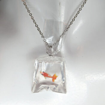 Ocean Salt Water Fish in a Bag Orange White Resin Necklace - Image 5