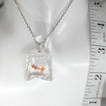 Ocean Salt Water Fish in a Bag Orange White Resin Necklace - Image 4