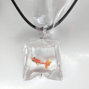 Ocean Salt Water Fish in a Bag Orange White Resin Necklace - Image 3