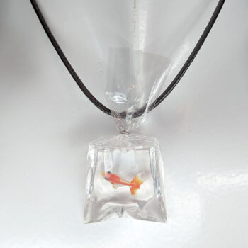 Ocean Salt Water Fish in a Bag Orange White Resin Necklace - Image 2