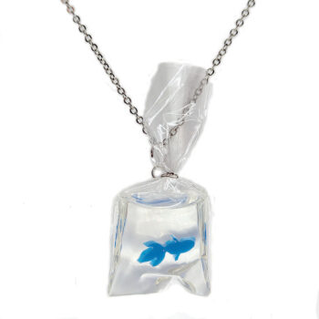 Fish in a Bag Blue Goldfish Fish Resin Necklace