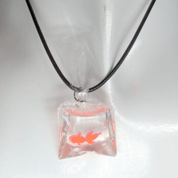 Fish in a Bag Orange Goldfish Fish Resin Necklace - Image 2