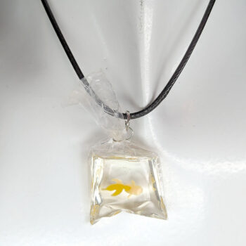 Fish in a Bag Golden Yellow Goldfish Fish Resin Necklace - Image 4