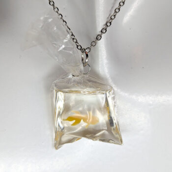 Fish in a Bag Golden Yellow Goldfish Fish Resin Necklace