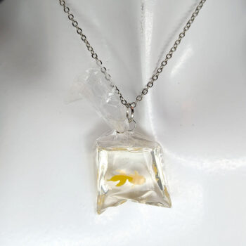 Fish in a Bag Golden Yellow Goldfish Fish Resin Necklace - Image 3