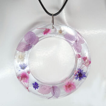 Real Dried Purple Flowers Large Hoop Resin Necklace - Image 5