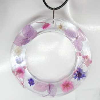 Real Dried Purple Flowers Large Hoop Resin Necklace - Image 4