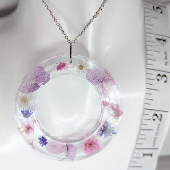 Real Dried Purple Flowers Large Hoop Resin Necklace - Image 2