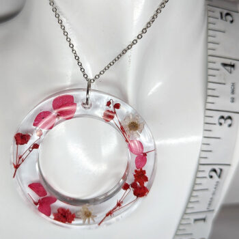 Real Dried Red Flowers Large Hoop Resin Necklace - Image 2