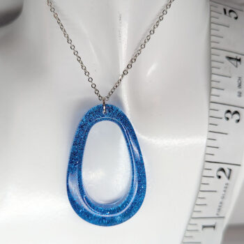 Royal Blue Glitter Large Double Teardrop Resin Necklace - Image 5