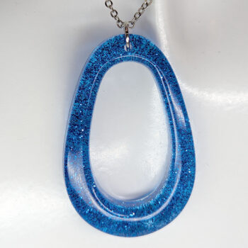 Royal Blue Glitter Large Double Teardrop Resin Necklace - Image 4