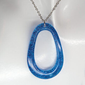 Royal Blue Glitter Large Double Teardrop Resin Necklace