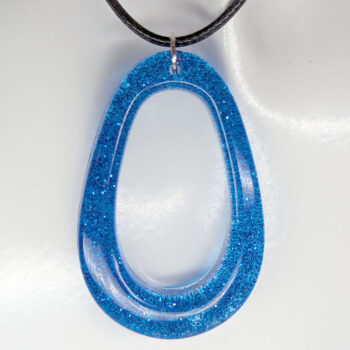 Royal Blue Glitter Large Double Teardrop Resin Necklace - Image 3