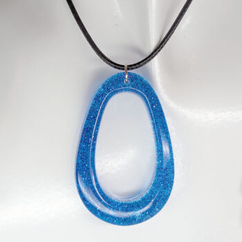 Royal Blue Glitter Large Double Teardrop Resin Necklace - Image 2