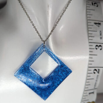 Royal Blue Glitter Large Double Square Resin Necklace - Image 5