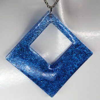 Royal Blue Glitter Large Double Square Resin Necklace - Image 4