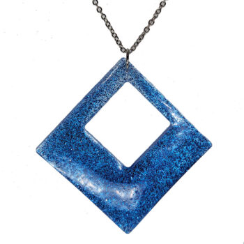 Royal Blue Glitter Large Double Square Resin Necklace