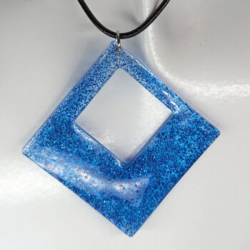 Royal Blue Glitter Large Double Square Resin Necklace - Image 3