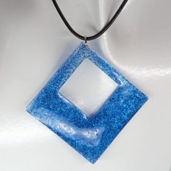 Royal Blue Glitter Large Double Square Resin Necklace - Image 2