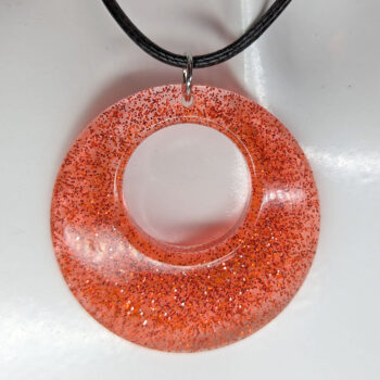 Red Orange Glitter Large Double Circle Round Resin Necklace - Image 5