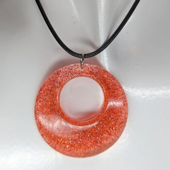 Red Orange Glitter Large Double Circle Round Resin Necklace - Image 3