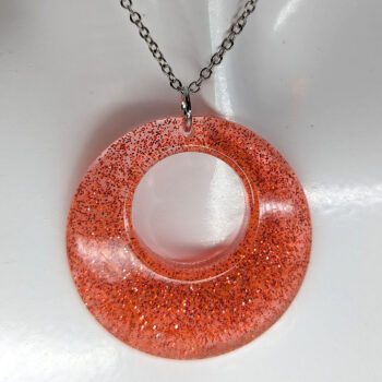 Red Orange Glitter Large Double Circle Round Resin Necklace - Image 4