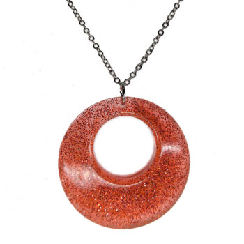 Red Orange Glitter Large Double Circle Round Resin Necklace