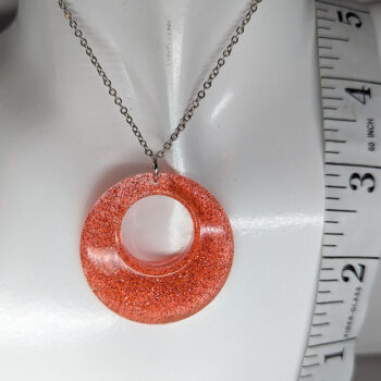 Red Orange Glitter Large Double Circle Round Resin Necklace - Image 2