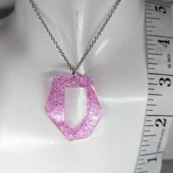 Hot Pink Glitter Medium Irregular Shape Resin Necklace - Image 2