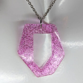 Hot Pink Glitter Medium Irregular Shape Resin Necklace - Image 6