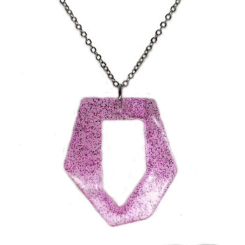 Hot Pink Glitter Medium Irregular Shape Resin Necklace