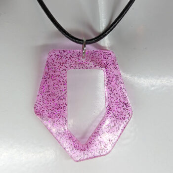 Hot Pink Glitter Medium Irregular Shape Resin Necklace - Image 5