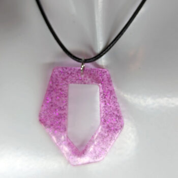 Hot Pink Glitter Medium Irregular Shape Resin Necklace - Image 4