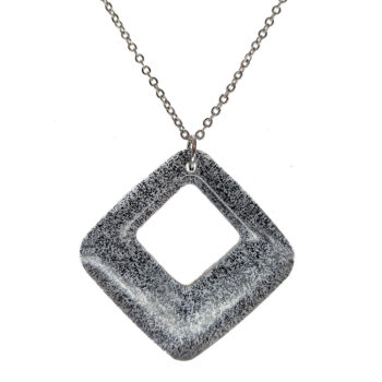 Black Glitter Medium Double Square Resin Necklace