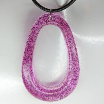 Hot Pink Glitter Large Double Teardrop Resin Necklace - Image 5